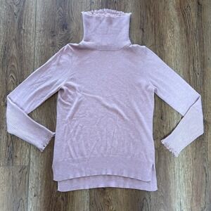 Etcetera Pink Cashmere Blend Fringed Turtleneck Sweater Womens Small Cozy Luxury